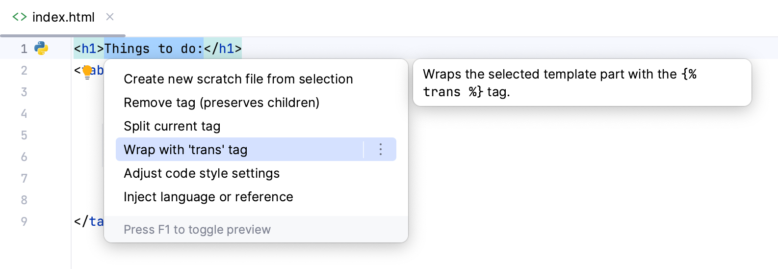 intention action: wrap with trans tag intention action: wrap with trans tag