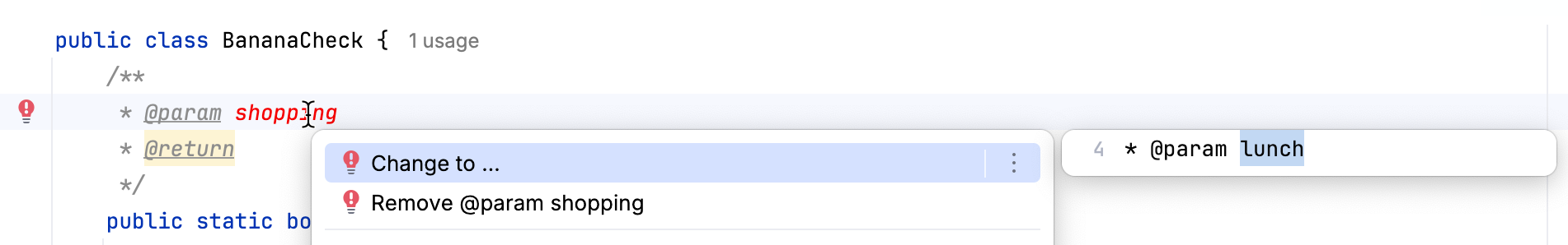 Fix a Javadoc using context actions