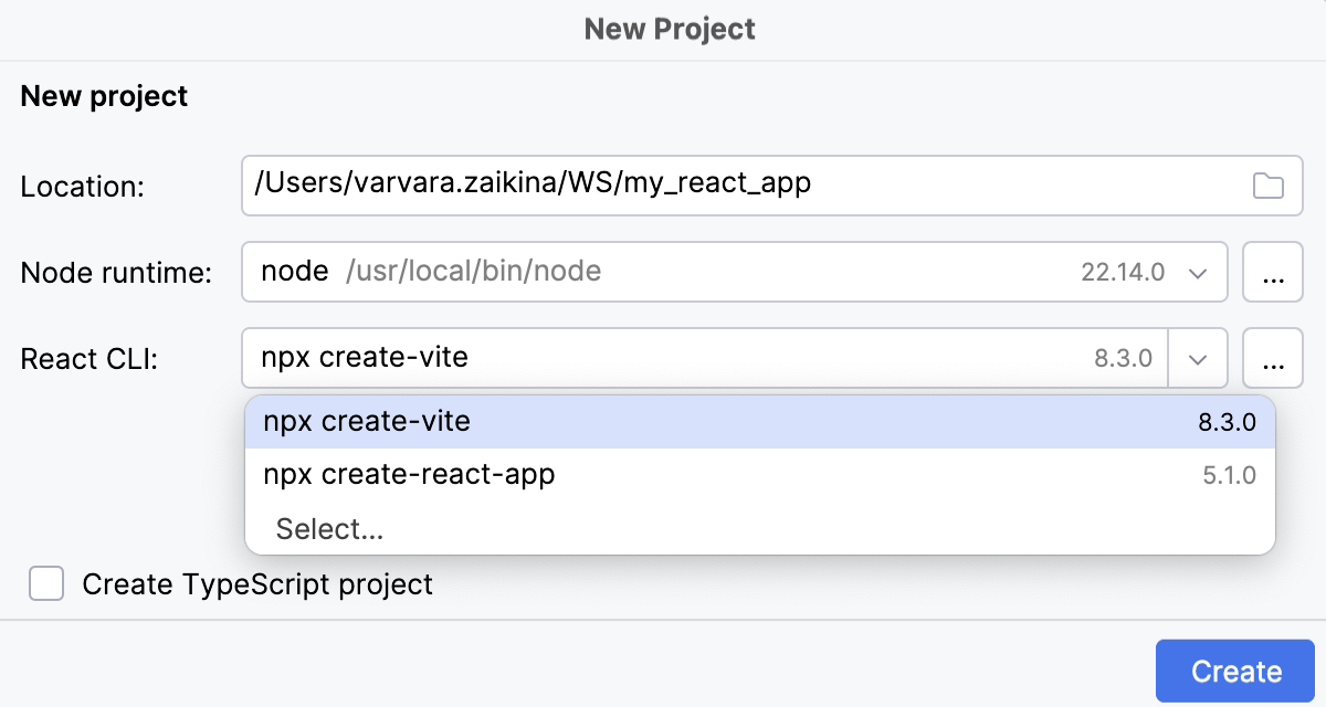 Create React pp - select a generator