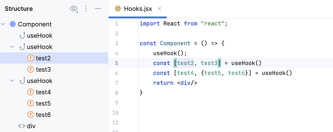 Structure view - hook nodes