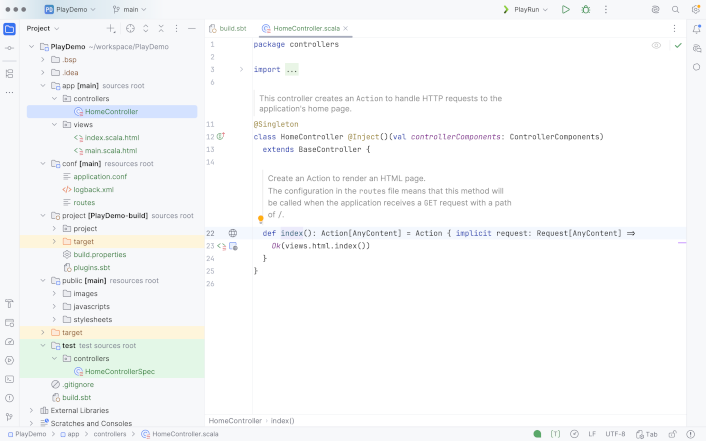 Play project editor and tool windows