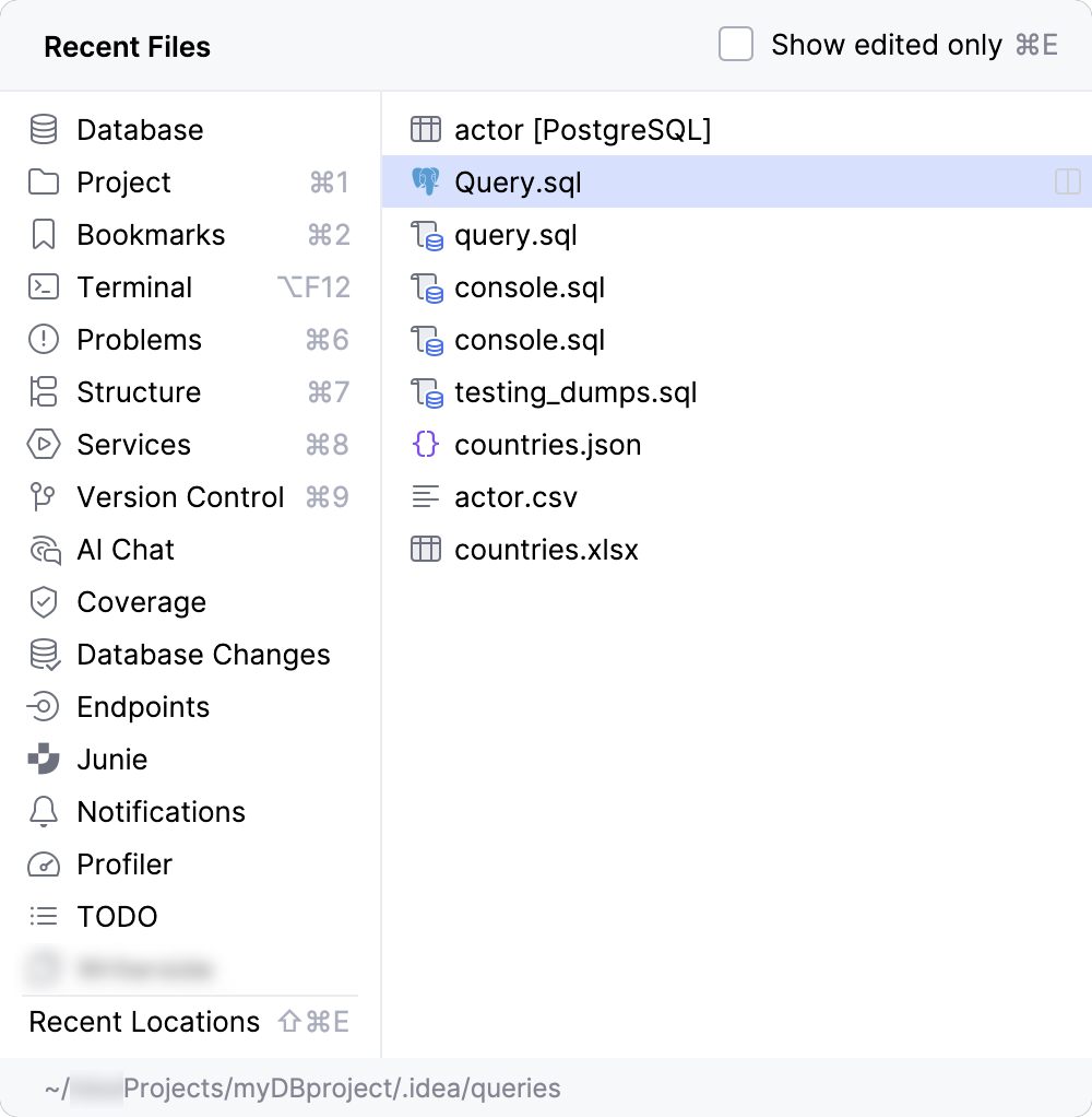 Recent Locations popup