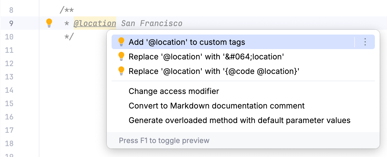 Recognize custom tags using context action