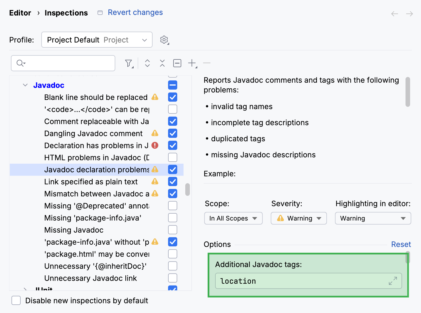 Recognize custom tags in settings