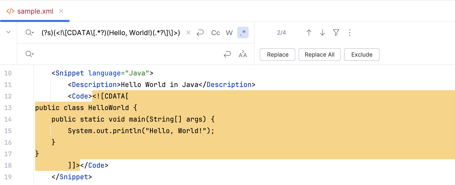 Sample of a regular expressions