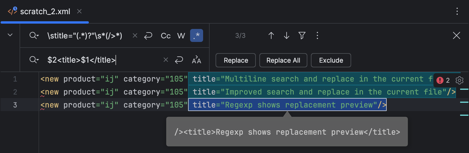 Find and replace text using regular expressions | PyCharm Documentation