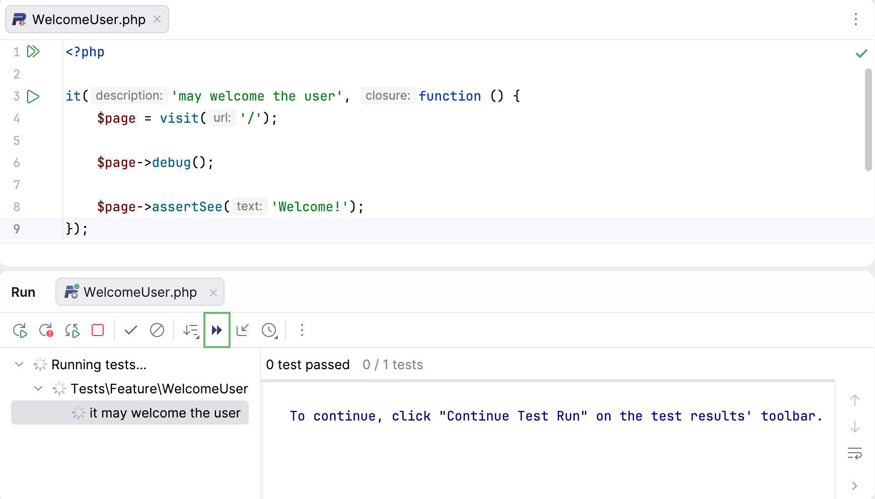 Resume paused execution button Resume paused execution button