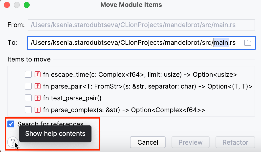 Help button in the Move Module Items dialog Help button in the Move Module Items dialog