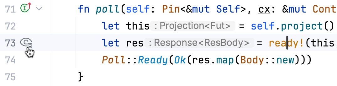 Viewing the recursive macro expansion via the gutter button Viewing the recursive macro expansion via the gutter button