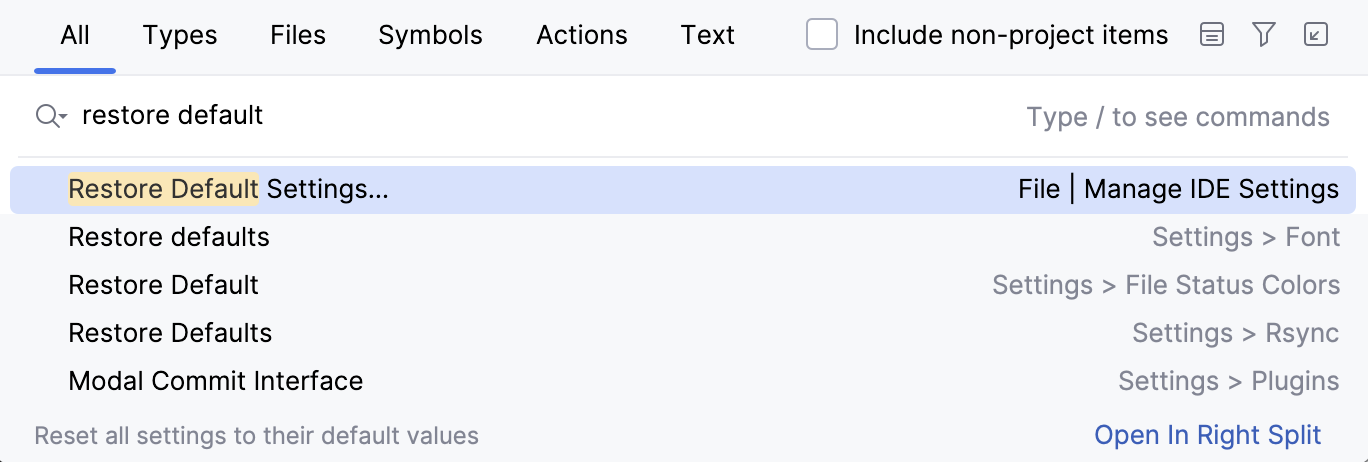 Restore IDE defaults Restore IDE defaults