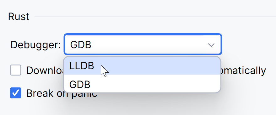 Switching debugger in the toolchain settings Switching debugger in the toolchain settings