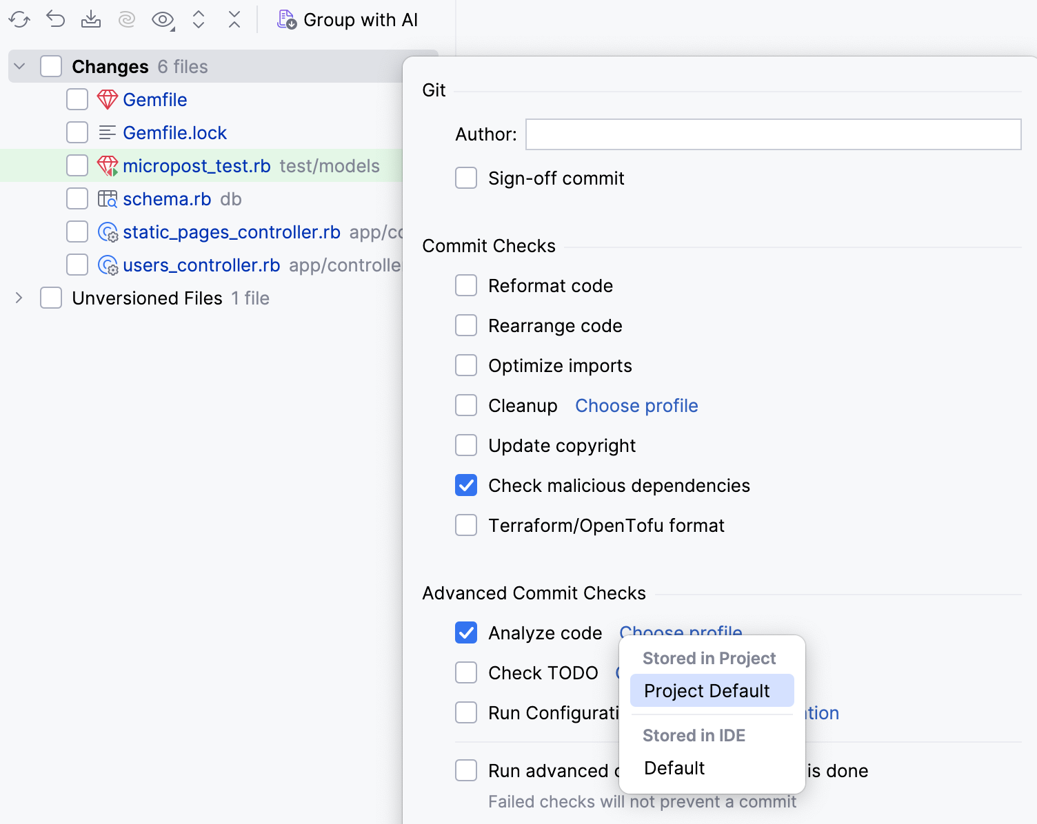 Run inspections before commit
