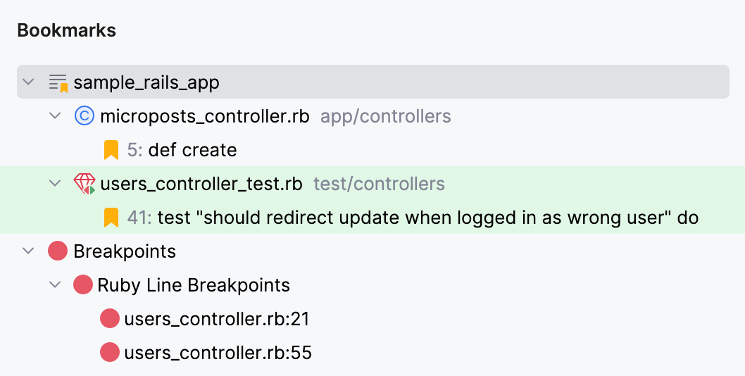 Bookmarks tool window Bookmarks tool window