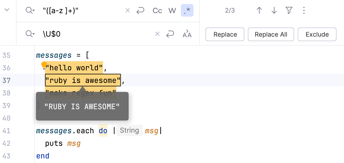 Switch to the uppercase character example