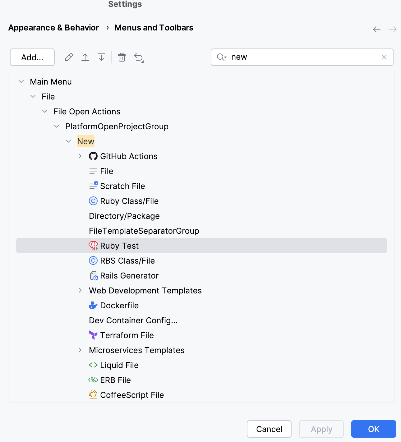 Customizing the New File or Directory menu Customizing the New File or Directory menu