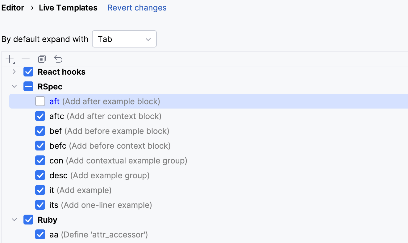 Disabling a live template