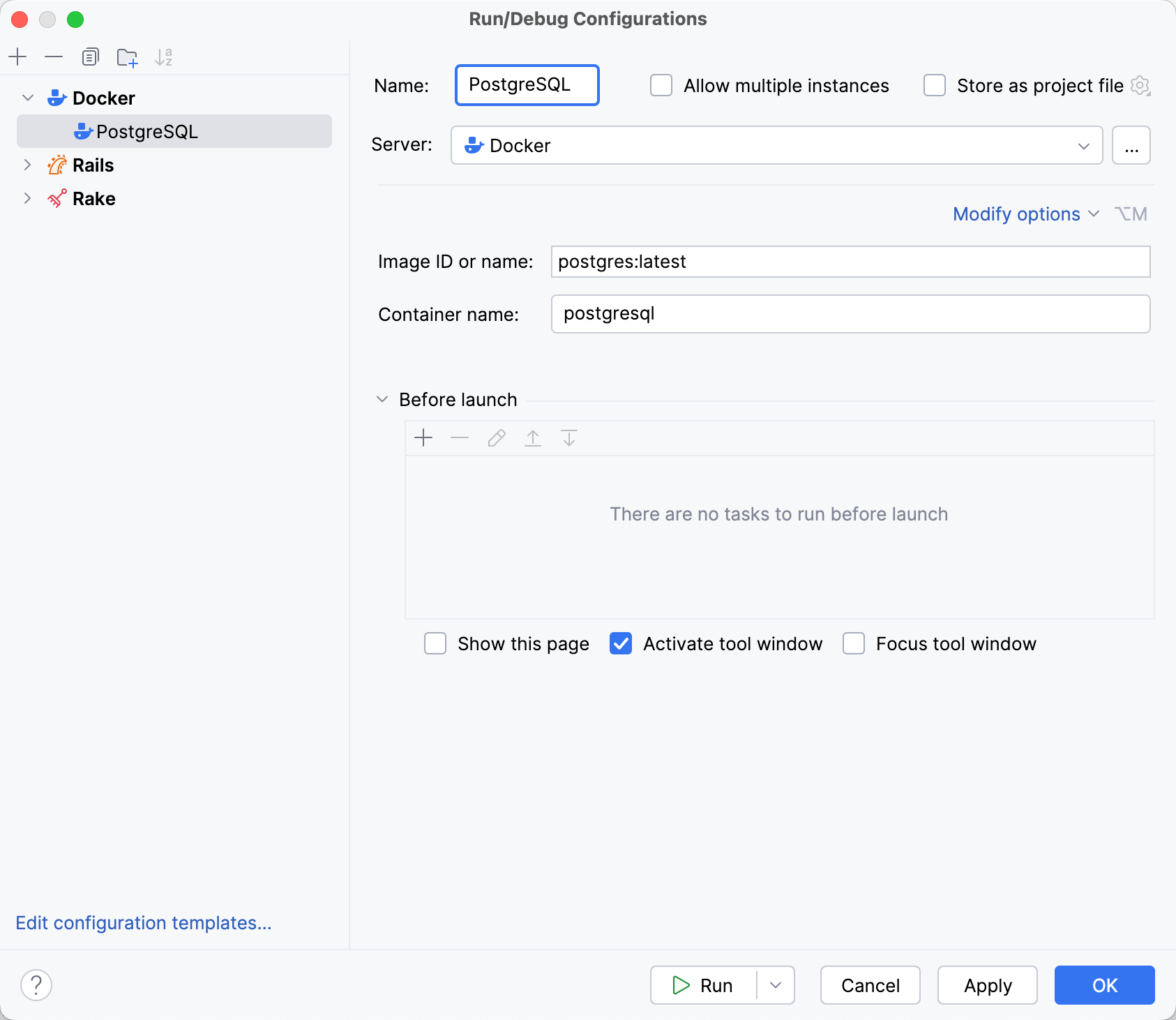 Docker Image run configuration dialog Docker Image run configuration dialog