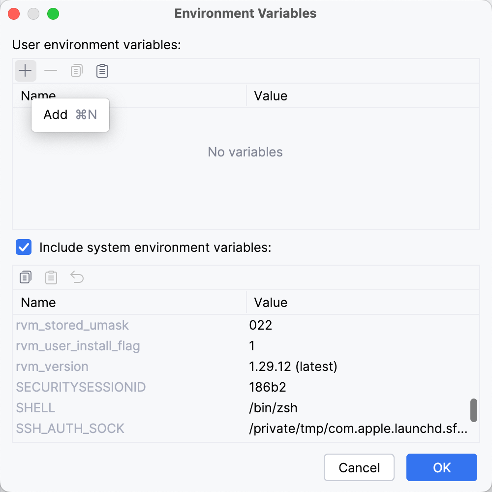 Edit environment variables