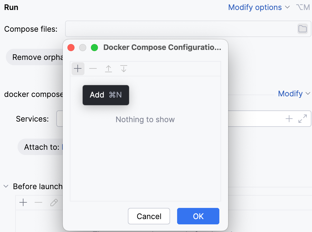 Docker Compose Configuration Files dialog