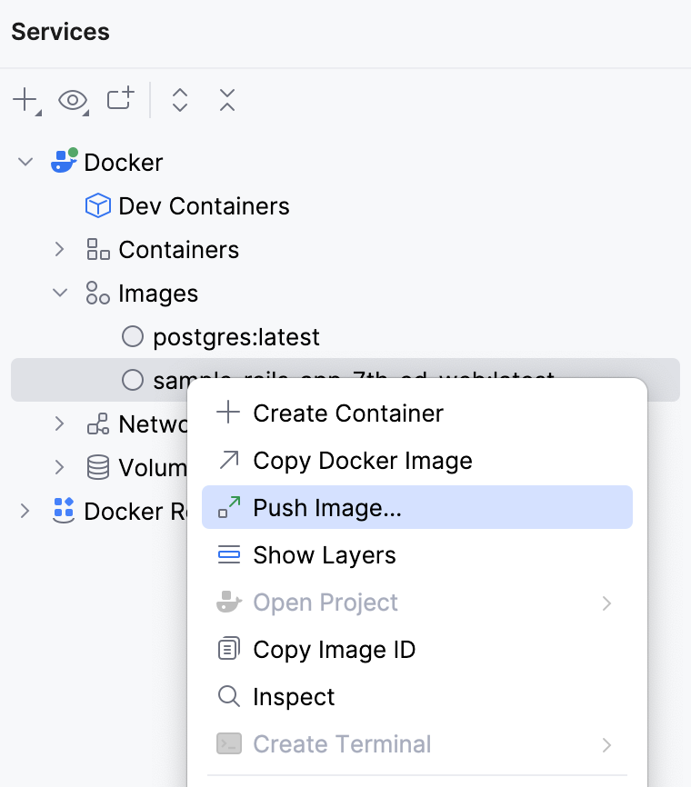 The Push Image context menu item The Push Image context menu item
