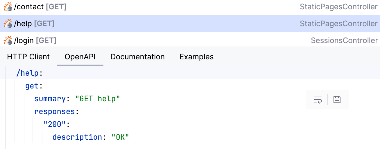 Endpoints tool window: OpenAPI tab
