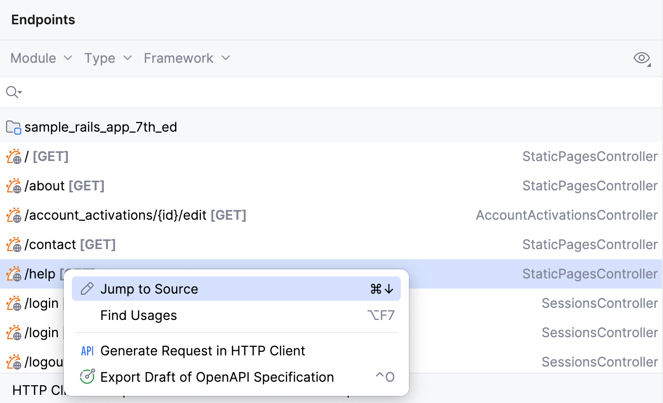 Jump to source from the Endpoint tool window