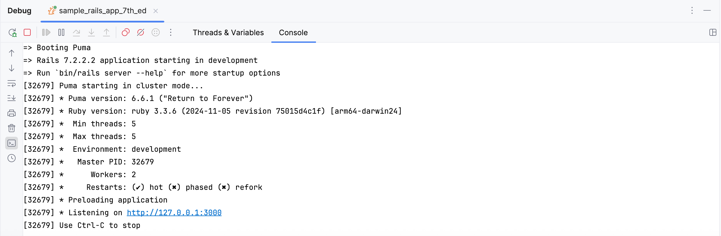 Debug console output
