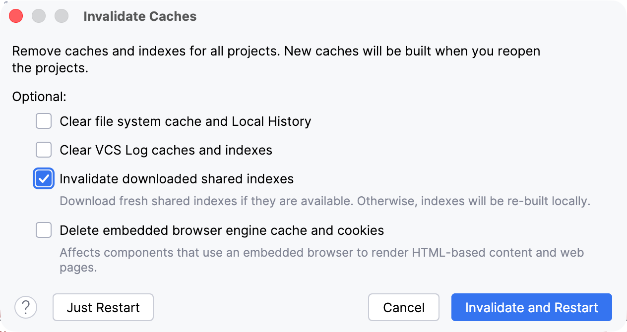 Invalidate downloaded shared indexes