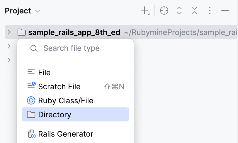 New Directory menu New Directory menu