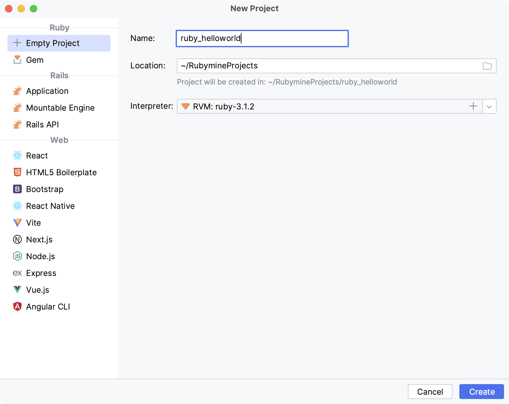 New Project dialog / Empty New Project dialog / Empty