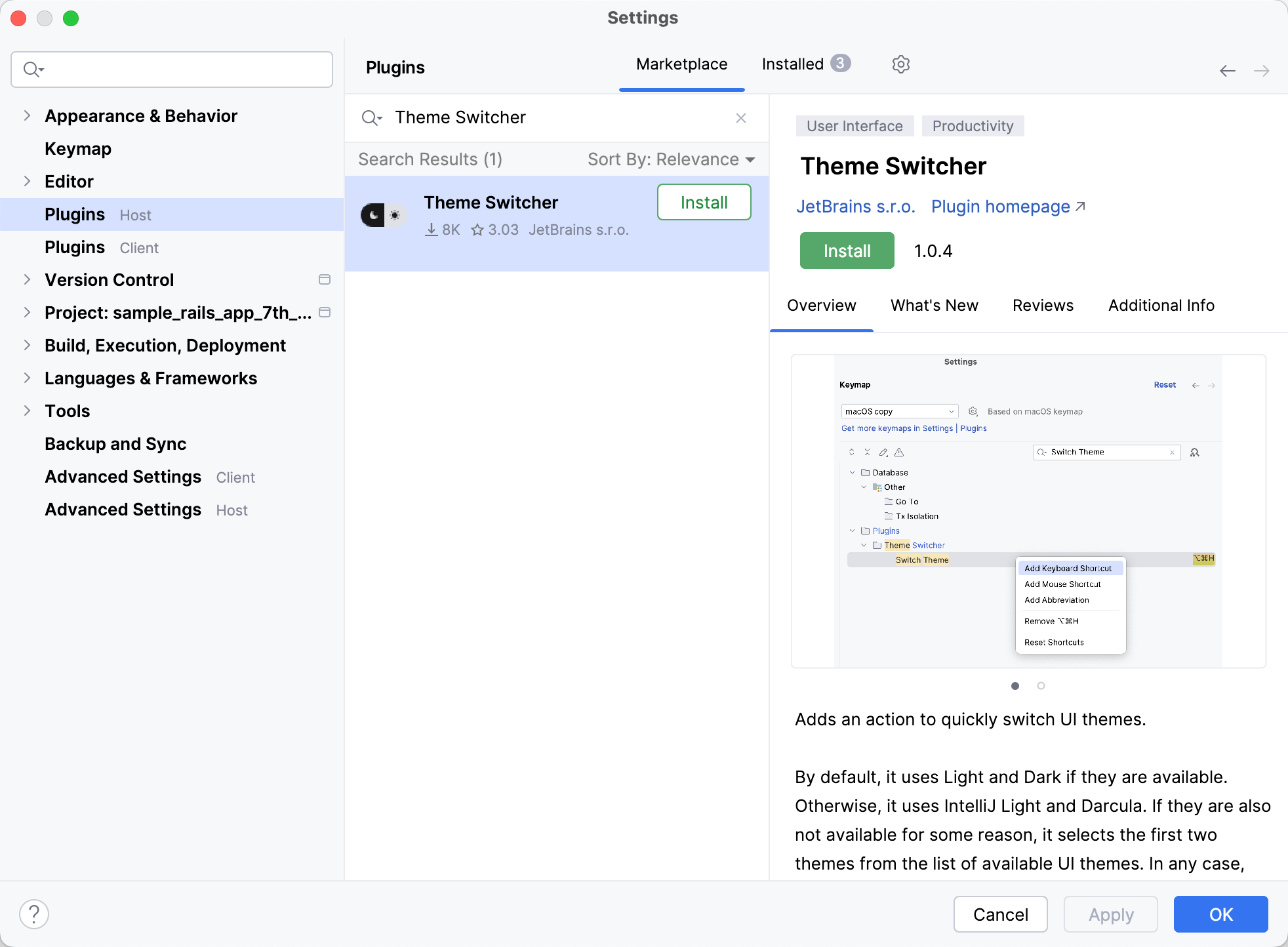 The Plugins settings dialog The Plugins settings dialog