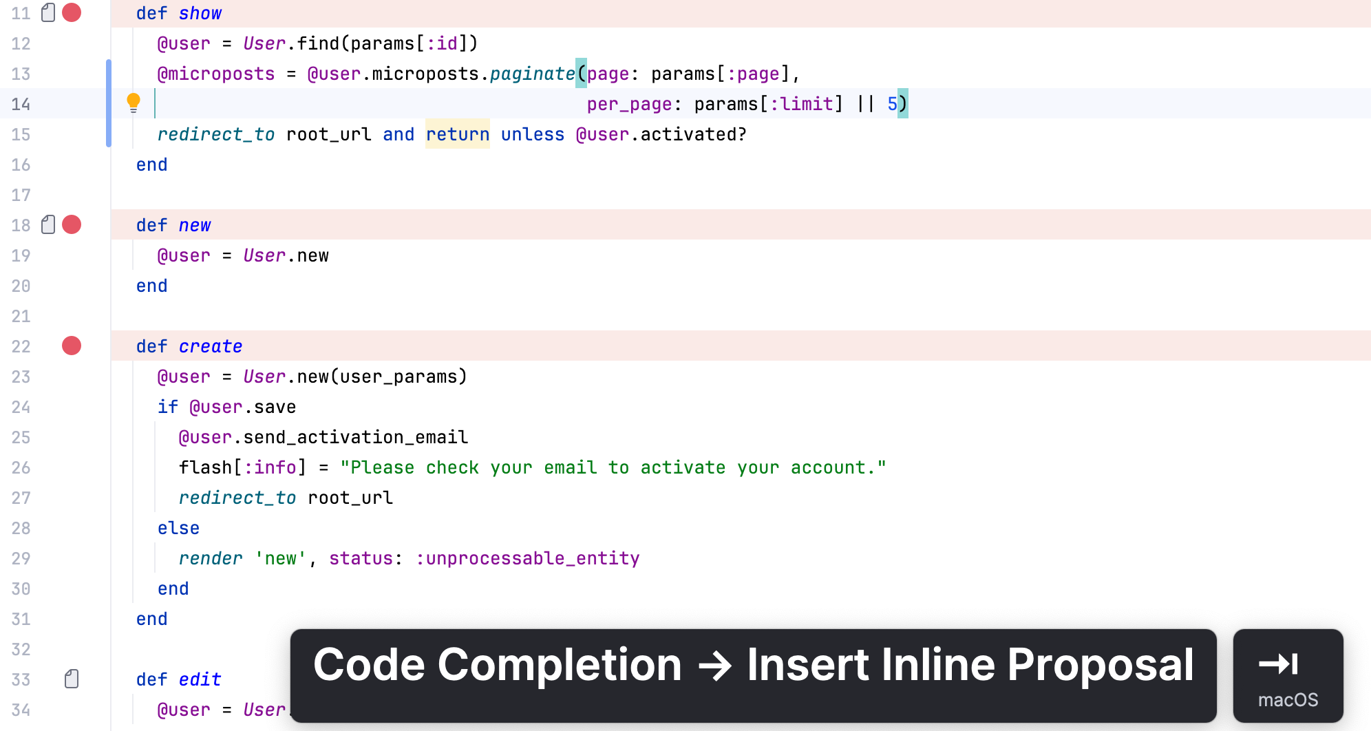 The Presenation Assistant displas the invoked code completion action