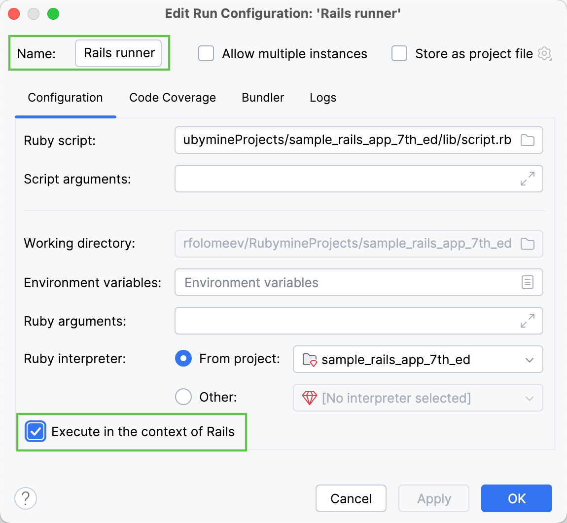 Configuration settings