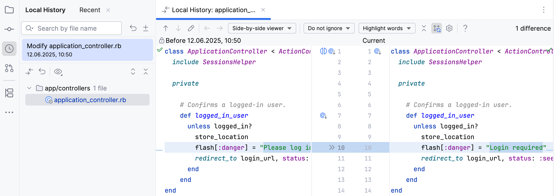 the Recent Changes popup