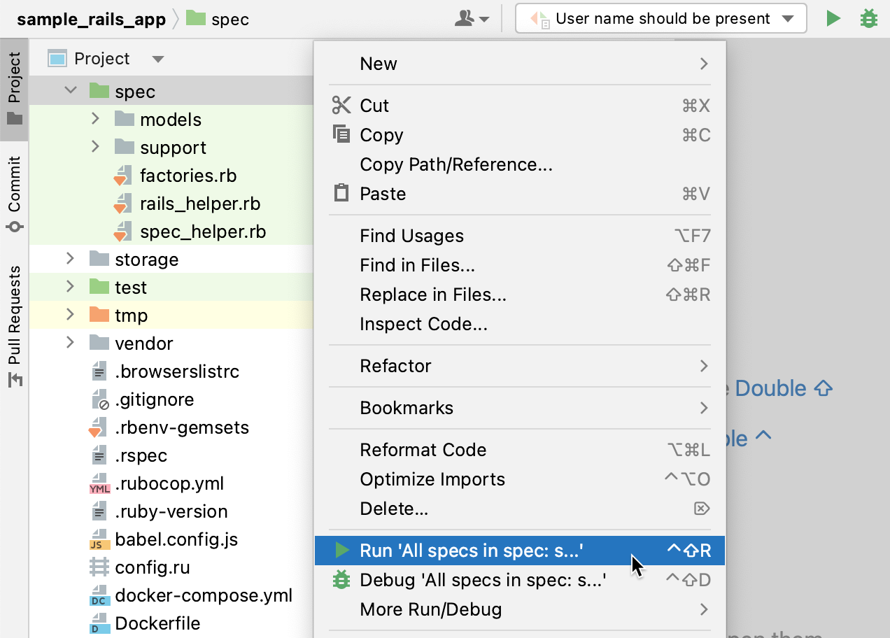 Run tests from Project view Run tests from Project view