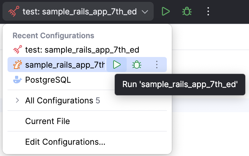 Run configuration selector Run configuration selector