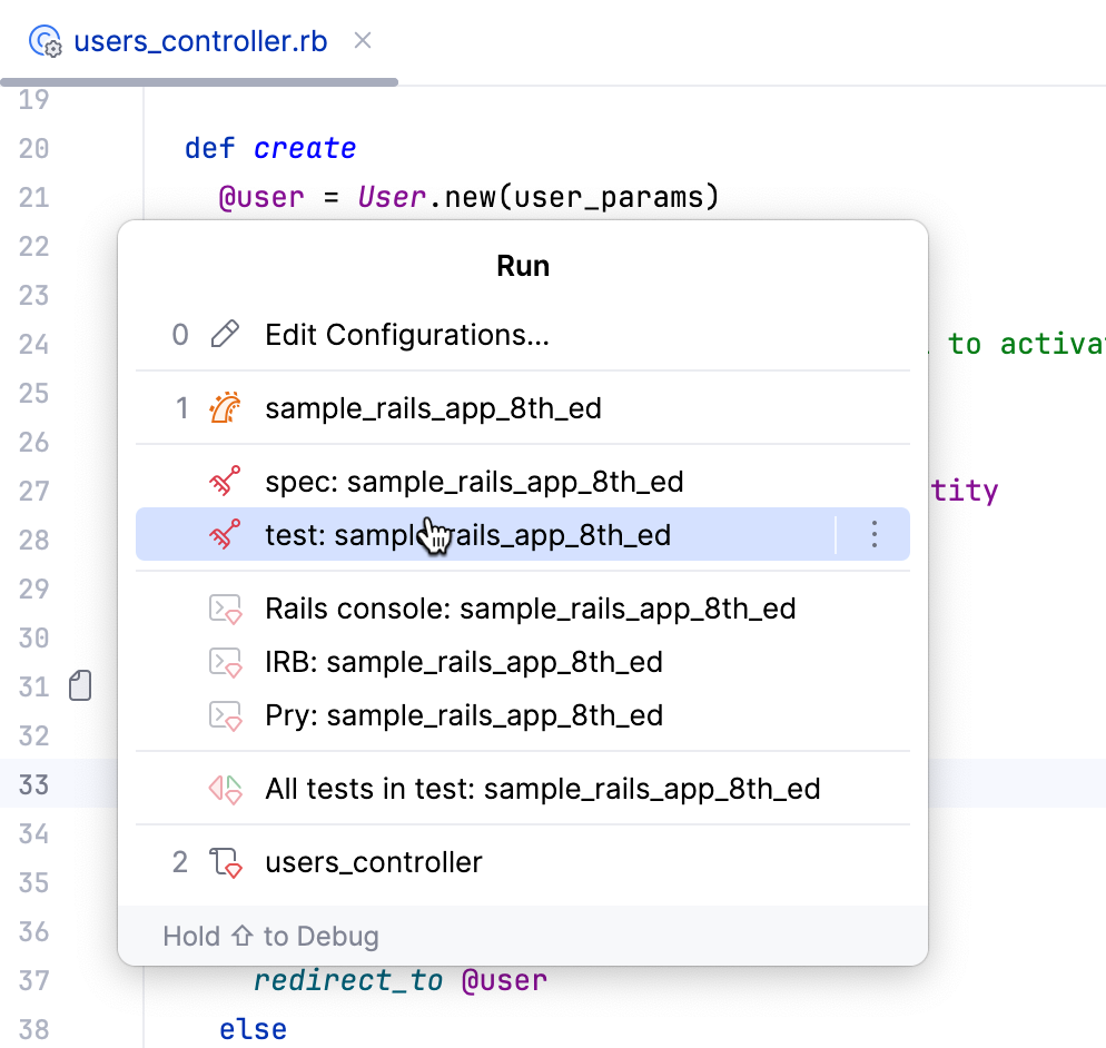 Run configuration popup selector Run configuration popup selector