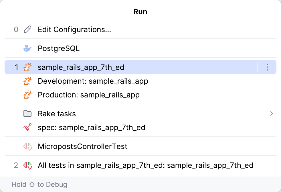 Select run configuration Select run configuration