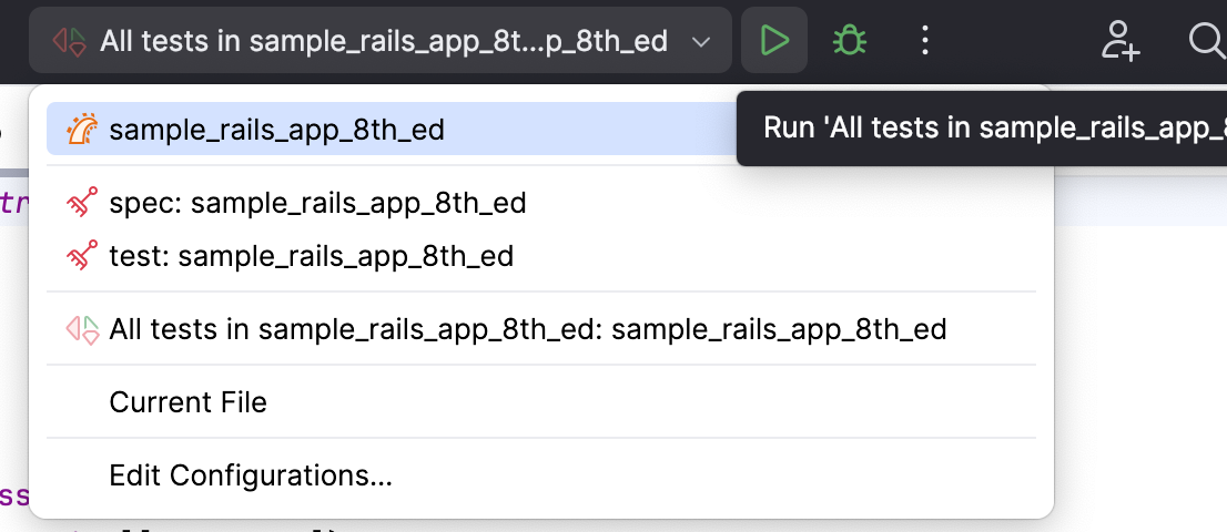 Running a run/debug configuration for tests Running a run/debug configuration for tests