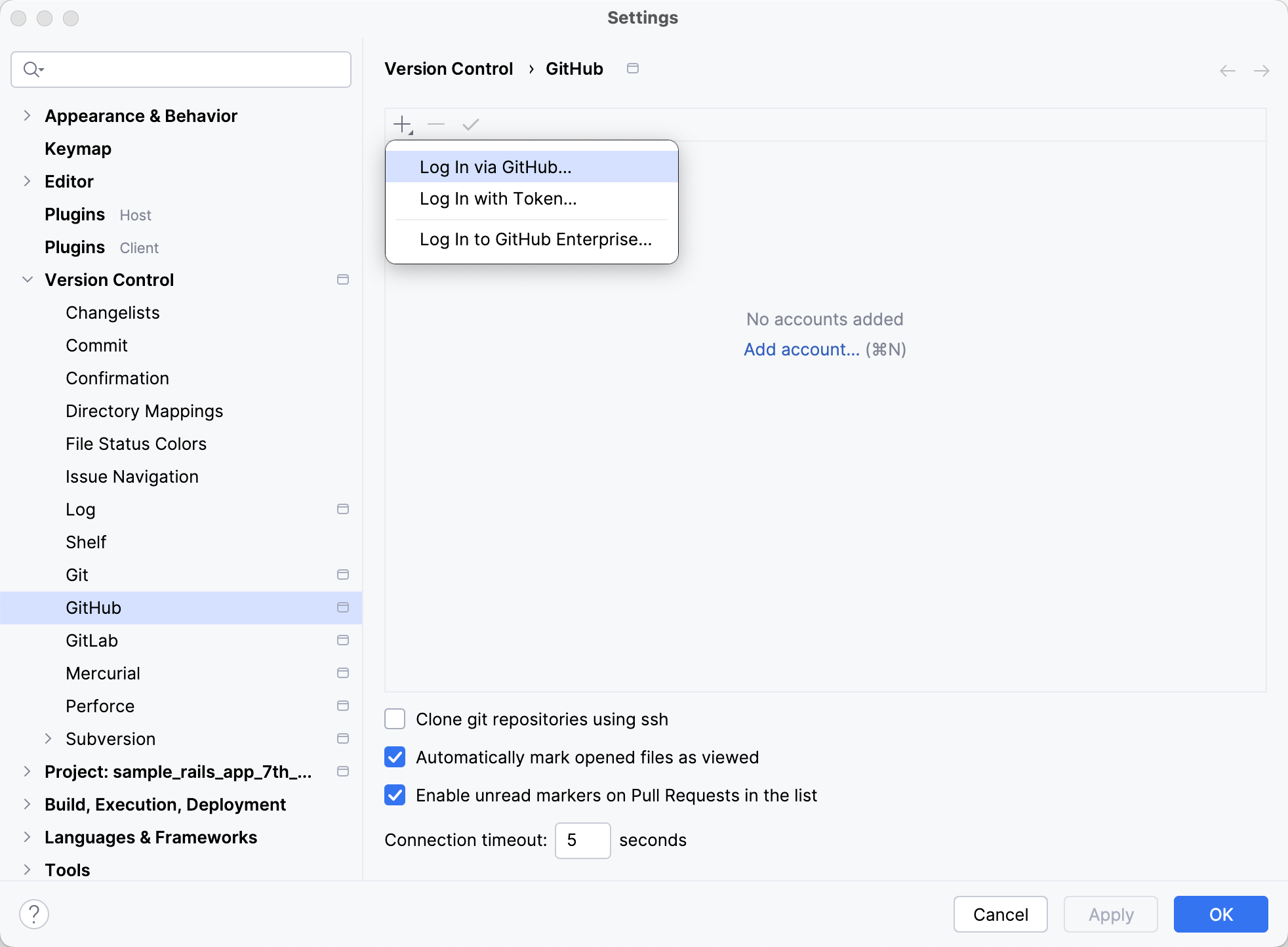 the GitHub settings the GitHub settings