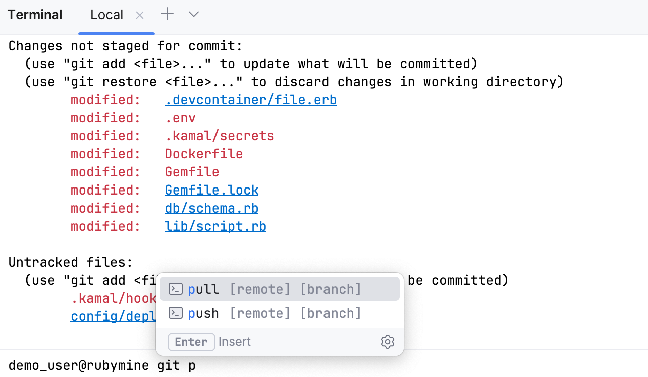Completion of commands in the terminal with suggestions