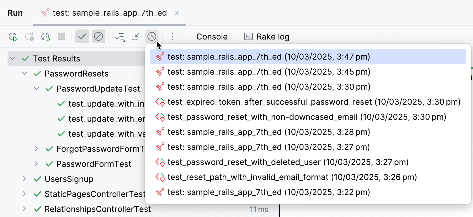 Viewing results of previous tests Viewing results of previous tests
