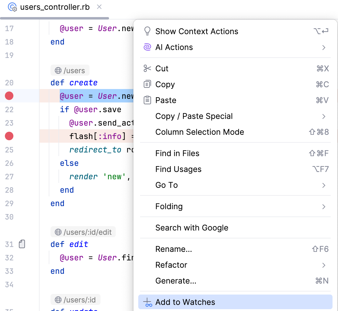 Adding an expression from the editor to watchers Adding an expression from the editor to watchers