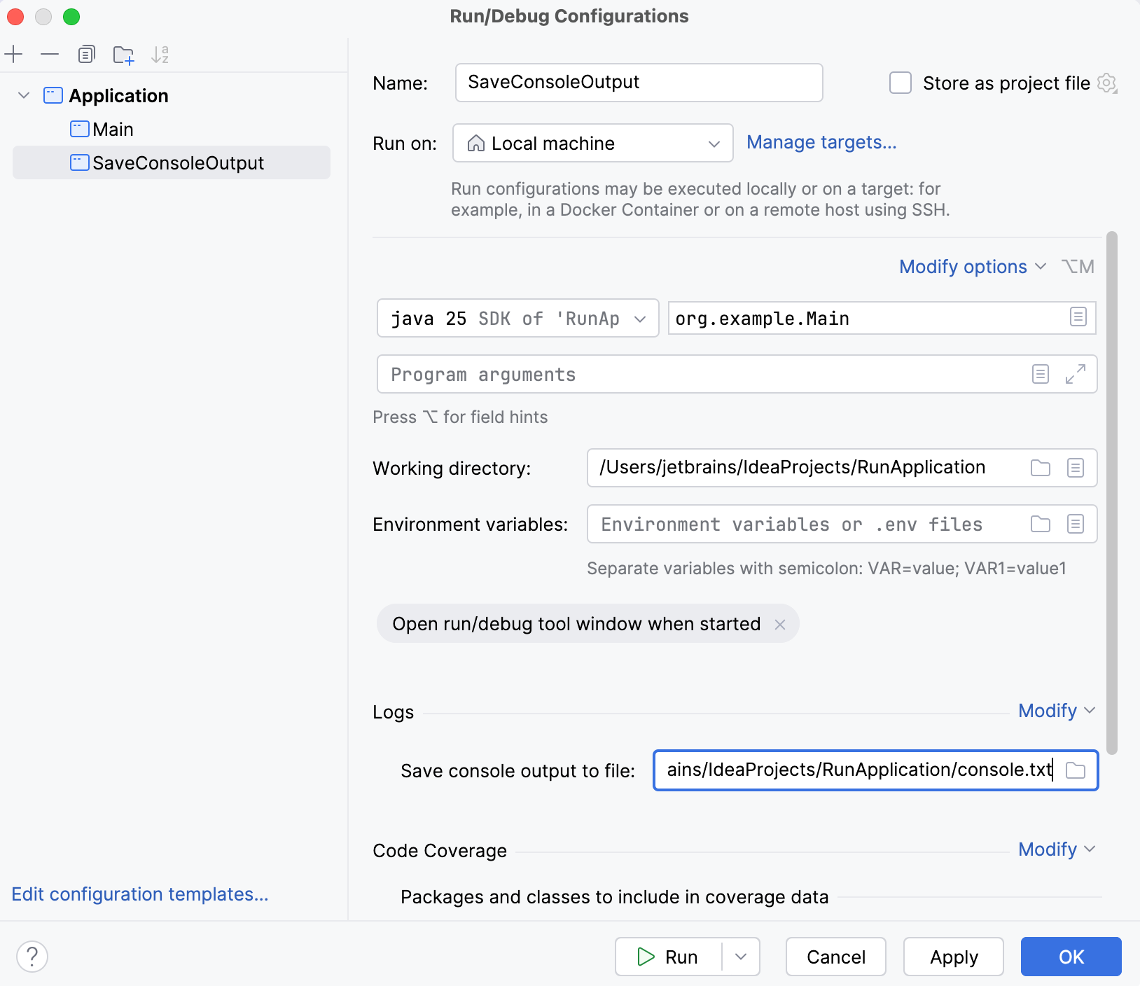 Save console output to a file