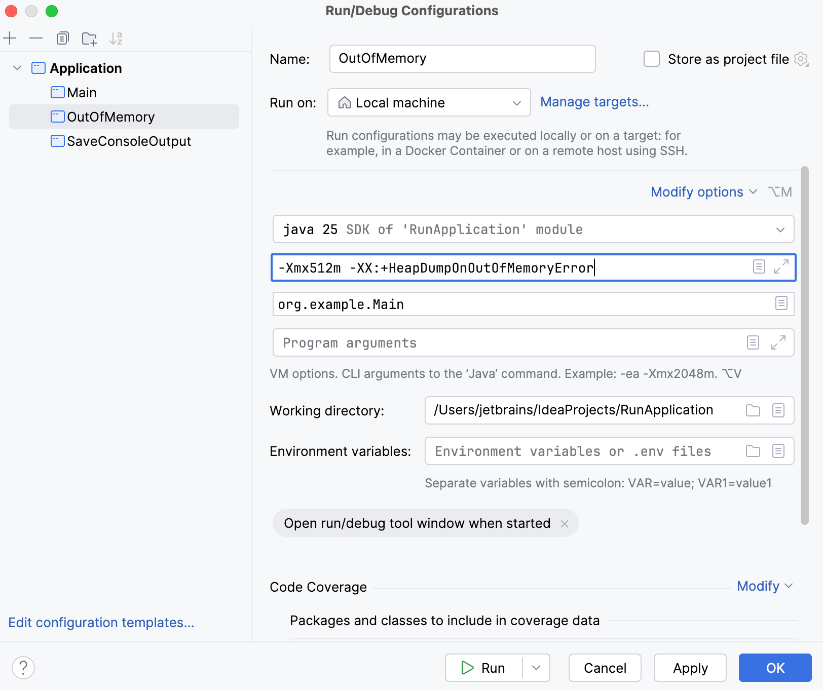 Application failed with OutOfMemoryError