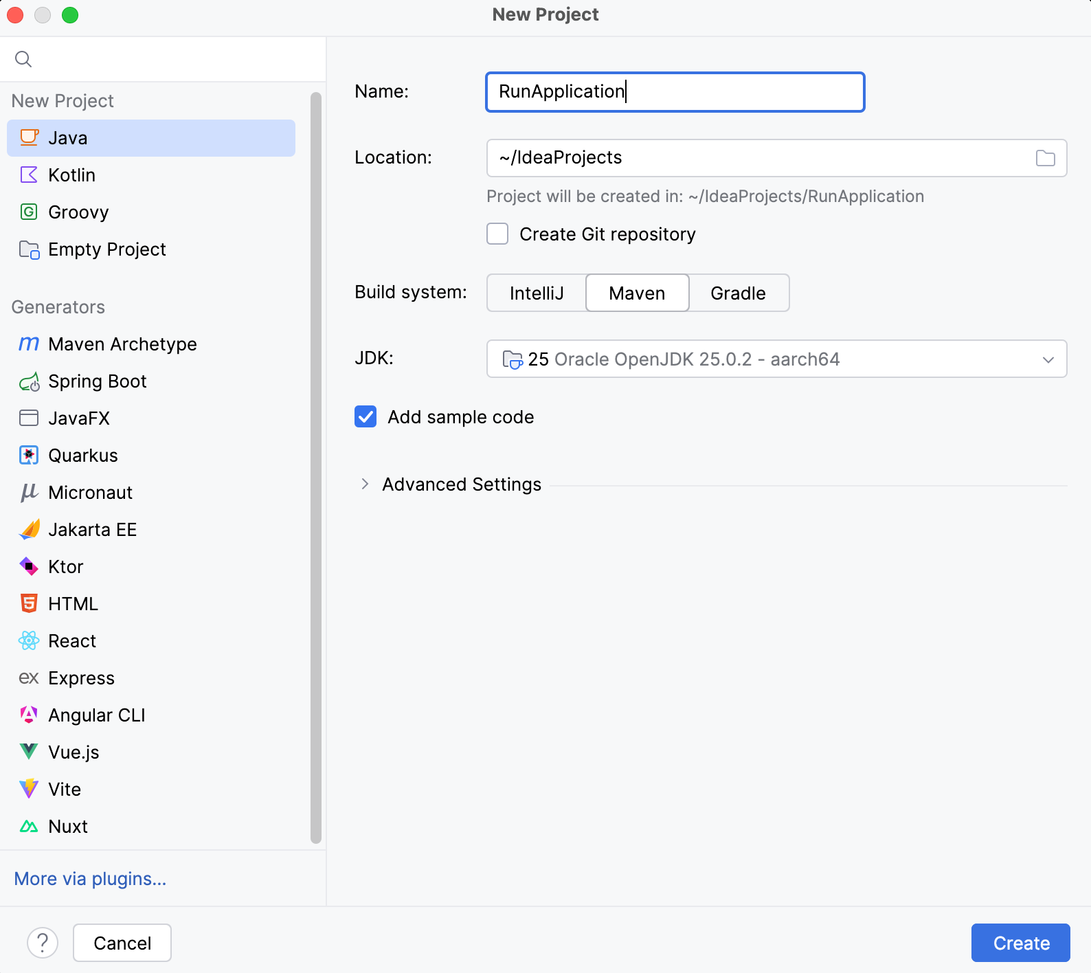 Creating a new project