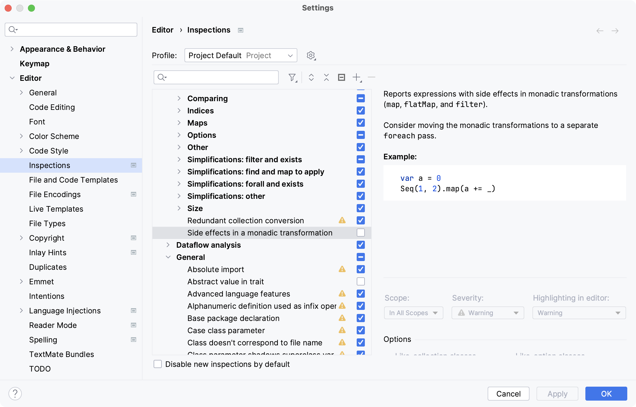 Inspections settings Inspections settings