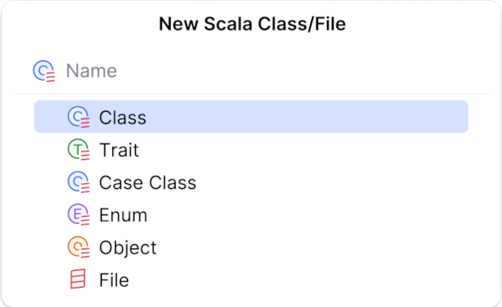 New Scala Class/File window