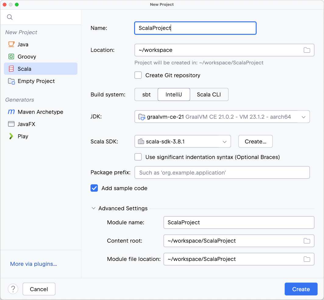 Creating a new Scala project with IntelliJ
