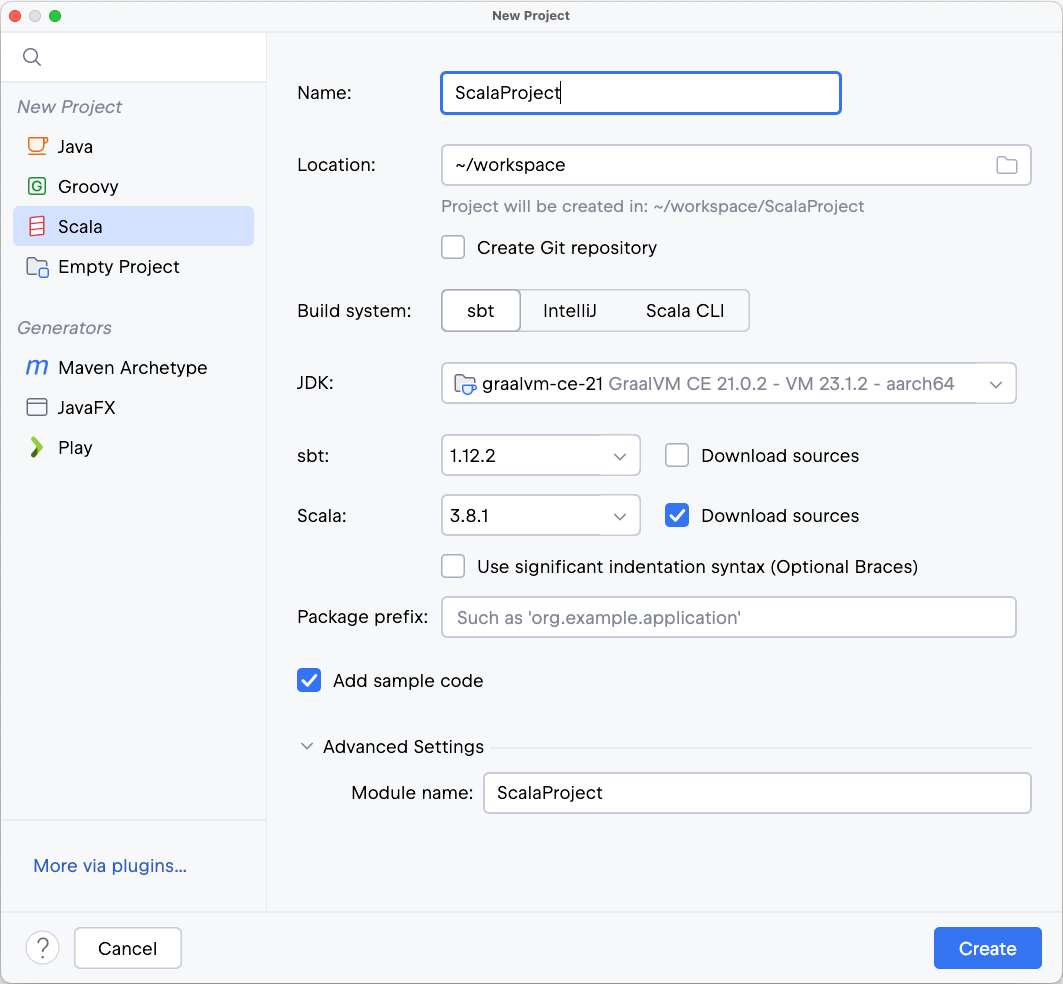 Creating a new Scala project with sbt